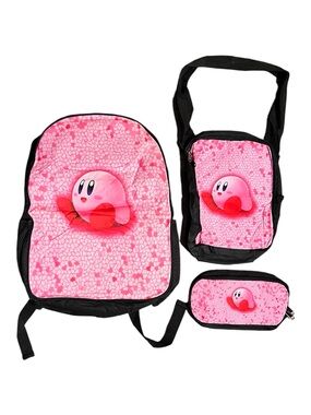 3 Pieces Pink Kirby Backpack Lunch Bag And Pencil Case